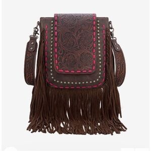 TRINITY RANCH FRINGE TOOLED CROSSBODY (Leather)
